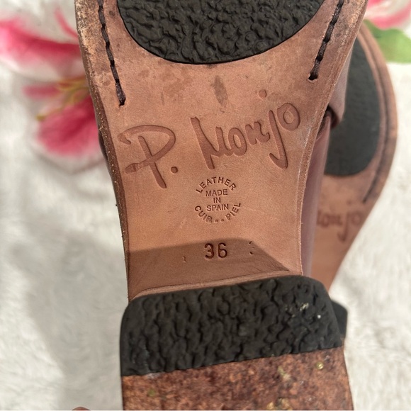 P. Monjo Chic Brown Leather Women's Slides Heels - Picture 9 of 9